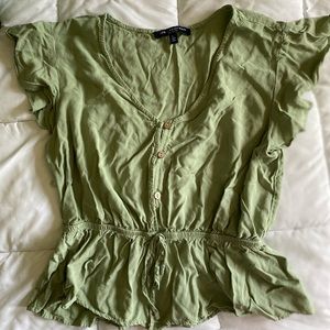 Sage Green Flutter-Sleeve Peplum Top